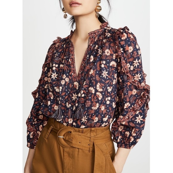 Ulla Johnson Floral Long-Sleeve Cotton Azalea Blouse - Picture 1 of 7